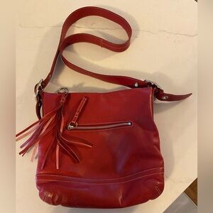 Coach 1415 Legacy Slim Red Leather Crossbody Bag Hobo Convertible Purse Tassel